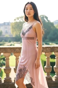 Abito Vintage Sue Wong Nocturne Blush Rosa Paillettes Spaghetti Strap Foderato Fata Tg 4 - Foto 1 di 2