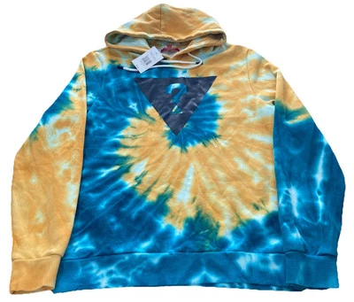 Новый с Ярлыками $55 маленький Guess Los Angel многоцветный синий и желтый галстук краситель толстовка с капюшоном Sz маленький - Изображение 1 из 4