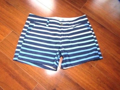 Pantalones Cortos de Playa Azul Marino Antiguo ~ Talla 2 ~ Náuticos Rayas 100% Algodón 4" Entrepierna c29 Foto 1 de 4