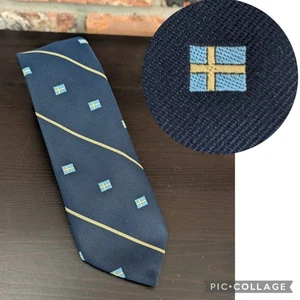 Vintage Herren Seidenkrawatte dunkelblau Flagge Schweden Odin Tie Swedish Viking  - Bild 1 von 6