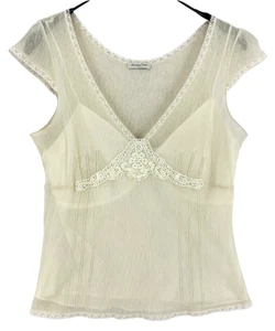 MASIMMO DUTTI Blusa donna casual scollo a V maniche beige taglia 42/32 S - Foto 1 di 9