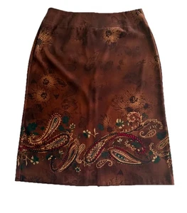 Requirements A-Line Midi Skirt Sz 16 Brown W/Paisley Print Professional Business - Picture 1 of 9