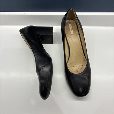 Geox Annya суда туфли из черной кожи размер Великобритании 6,5 ЕС 39,5 блок средний каблук  - Изображение 1 из 4