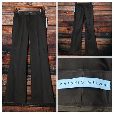 Pantalones de vestir Antonio Melani talla 4 ajustados y acampanados de algodón marrón con etiquetas $129 Foto 1 de 4