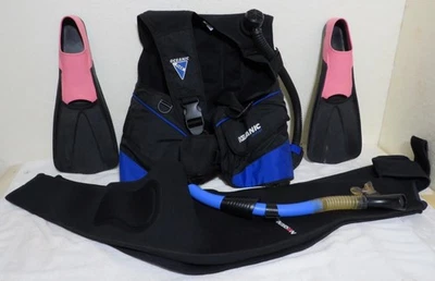 Chaleco de Buceo Mujer Med., Traje Húmedo Pantalones Talla 8, Snorkel Aleta Buceo Lote Foto 1 de 4