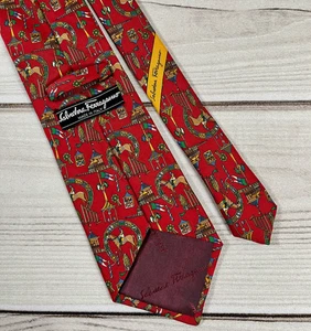 Salvatore Ferragamo 100% Silk Tie Horse Racing Equestrian Vintage Italy Designer - Picture 1 of 13