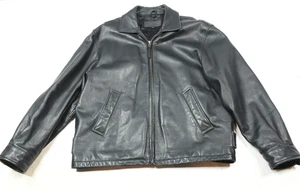 Vintage Brooks Brothers Leather Bomber Jacket Mens Medium Black Long Sleeve Zip - Picture 1 of 17