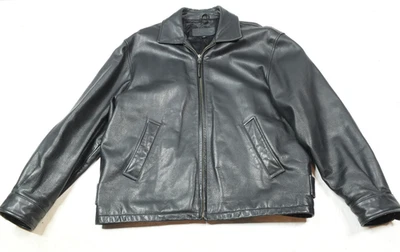 Vintage Brooks Brothers Leather Bomber Jacket Mens Medium Black Long Sleeve Zip - Image 1 of 4