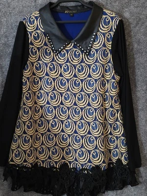 Juu Ru Feminino Vintage Chique Design Pavão Cores Vibrantes Azul/Preto/Dourado   - Imagem 1 de 4