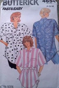 USED BUTTERICK LOOSE + SHAPED HEM SHIRT SEWING PATTERN 4654-SIZE P,S,M-CUT SMALL - Picture 1 of 1