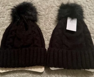 2~West Loop Women's One Size Cable Knit Beanie W/Pom Pom Winter Hats Black New - Picture 1 of 15
