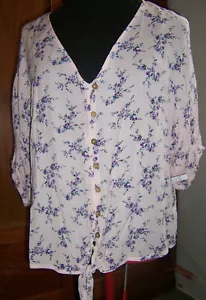 NEW PINK floral 2X womens BLOUSE tie/button front V-neck loose short sleeve NWT - Picture 1 of 8