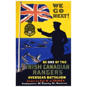 IMÁN de cartel de reclutamiento de Be One of Irish Canadian Rangers, 1918 - Imagen 1 de 7
