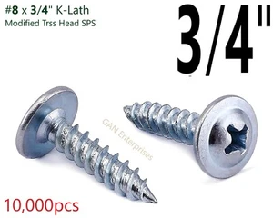 Modified Truss Head Self piercing Screws # 8 x 3/4" K-Lath sharp point (10,000)  - Picture 1 of 3