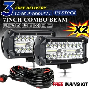 Pair 7" LED Light Bar Work Spot Flood Combo Beam 4WD CAR ATV UTV TRUCK + Wiring - Picture 1 of 12