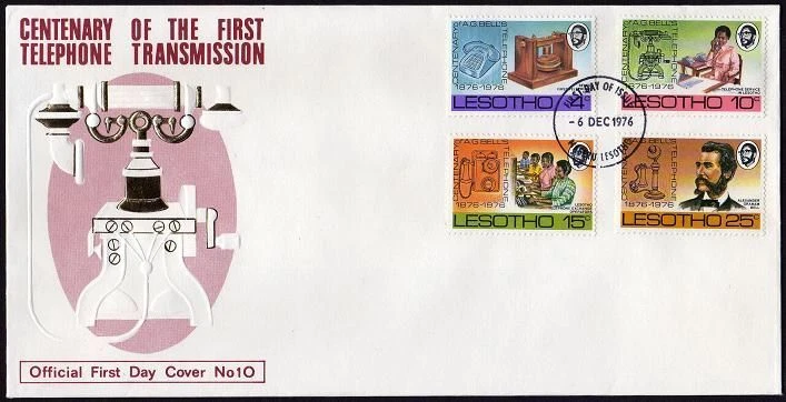 Lesotho  217--220 FDC.Michel 217-220. Telephone-100,1975.Alexander Graham Bell. - Image 1 of 1