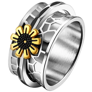 Women's Flower Daisy Spinner Ring Stainless Steel Meditation Fidget Band Gift - Picture 1 of 7