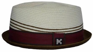 Kenny K. Upturn Diamond Crown Pork Pie Fedora Straw Brown Natural Burgundy Band - Foto 1 di 1