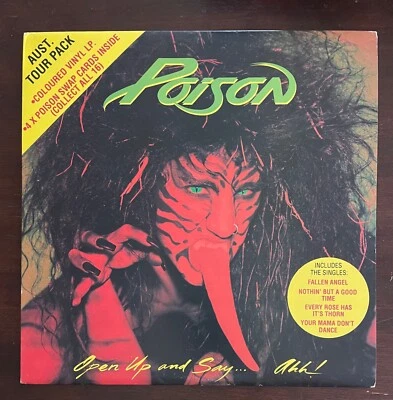 POISON - OPEN UP AND SAY... AHH! australia COLOR VINYL mint LP w/ TRADING CARDS - Image 1 of 4