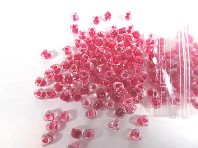 100 Miyuki Transparent Color-Lined Clear & Red Glass TRIANGLE BEADS - Image 1 of 2
