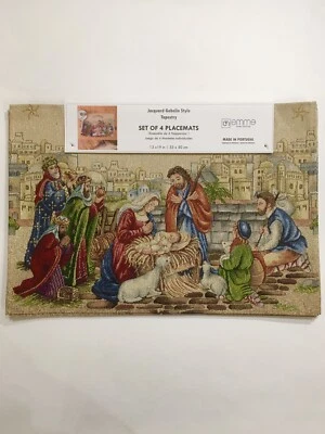 Emme Tapestry 4 Placemats Set Birth of Jesus Nativity Scene Christmas Portugal - Image 1 of 4