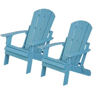 Set of 2 Folding Adirondack Chair Patio Fire Pit Chair Weather Resistant Blue - Picture 1 of 22