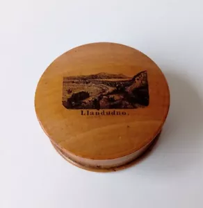 More details for victorian 6cm mauchline ware trinket box with image of llandudno (happy valley)