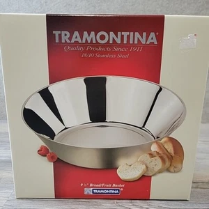 Vintage TRAMONTINA 9.5" Bread Fruit Basket 18/10 Stainless Steel Bowl NOS - Picture 1 of 4