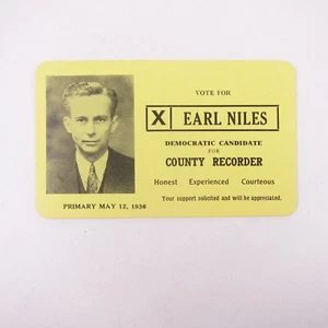Political Campaign Election Card Greenville Ohio Recorder Earl Niles 1936 Vintag - Picture 1 of 12