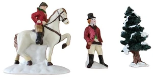 LEMAX 1994 CHRISTMAS VILLAGE HOUSE ACCESSORIES - 4 PC SET HORSE RIDER FIGURES - Picture 1 of 4