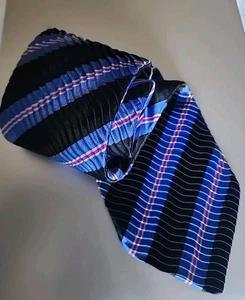 Stefano Ricci Mens Tie Black Blue And Pink Striped Silk Handmade Pleated Italy - Picture 1 of 6