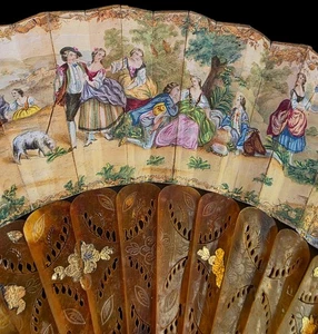 Fine Antique 19th Museum Quality French Hand Painted Carved Sticks Fan Ca 1850 - Picture 1 of 24