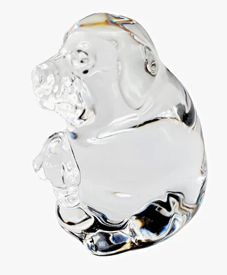 RARE Signed Steuben American Crystal Art Glass Dog and Puppy Figurine - image 1 of 4