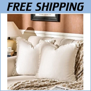 Rustic 20" x 20" Cotton Pillow Covers with Decorative Fringed Tassels - Set of 2 - Picture 1 of 8