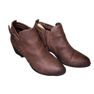 Madden Girl Hiintt Ankle Boots Womens 6.5 Brown Buckle Side Zip Faux Leather - Picture 1 of 13
