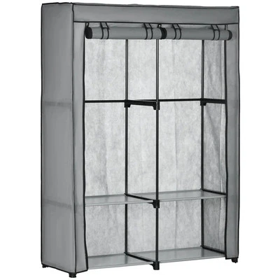 Fabric Wardrobe Portable Fabric Cabinet W/ 4 Shelves 2 Hanging Rails Light Grey - Image 1 of 4