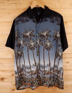 Vintage Croft&Barrow Hawaiian Palm Tree Holiday Festival Shirt XL Black - Picture 1 of 7
