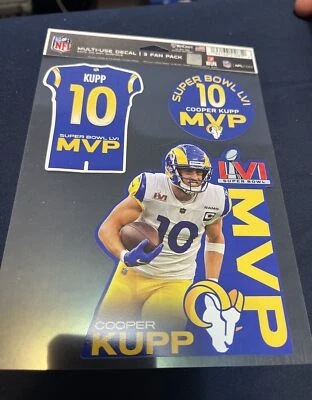 Las Angeles Rams Cooper Kupp MVP Uso 3 Ventilador Paquete Calcomanía Hoja 5.5" x 7.5". NFL Foto 1 de 2