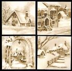 VILLAGE GREYSCALE TOPPER CARD FRONT BUILDINGS WINTER COLOR CHRISTMAS SNOW