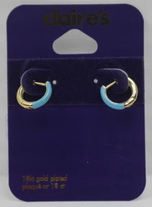 Claire's Blue 18k Gold Plated Huggie Hoop Earrings (G131424-1 LOC. F) - Picture 1 of 2