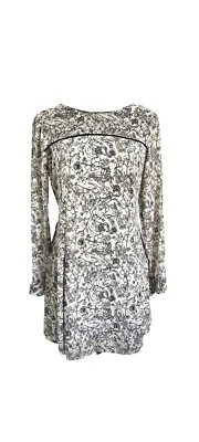 Kimchi Blue Open Back Mini Dress White Black Floral Print Long Belle Sleeve US L - Image 1 of 4