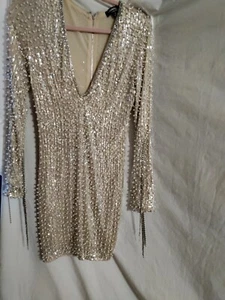 Wedding Prom Y2K Fashionista Pearl Diamond Rhinestone Glam Mini Dress Sz Sm 30" - Picture 1 of 7