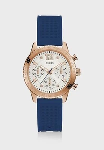 Guess Marina W1025L4 Round White Dial Blue Silicone Strap Analog Watch - Picture 1 of 3