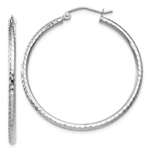 14k White Gold Diamond-cut 2mm Round Tube Hoop Earrings 1.58g, L- 35mm, W- 35mm - Picture 1 of 4