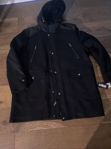 Kenneth Cole New York Coat Removable Hood New Mens Size 2XL Black Wool Blend - Picture 1 of 13