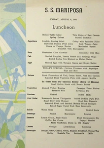 Hawaiian Matson Lines SS Mariposa Menus (2) Tropical Fish Outrigger Canoe 1941 - Picture 1 of 6