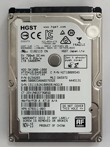 HTS541010A9E680, PN: 0J34283, MLC: DA5972, NOV 15, HGST 1Tb 2.5" HDD - Picture 1 of 2