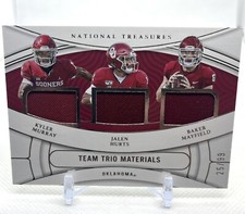 2022 National Treasures Team Trio Materials HURTS MURRAY MAYFIELD /99 OKLAHOMA