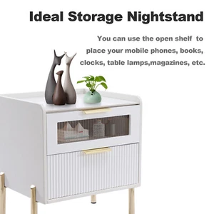 2-Tier End Table Nightstand Bedroom Storage Accent Side Table w/ 2 drawer Table - Picture 1 of 13