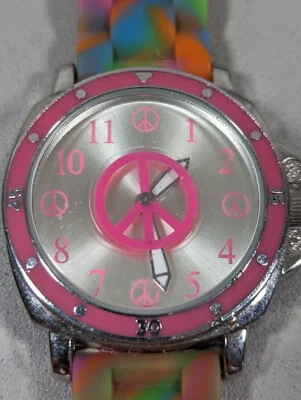 Reloj Spinning Peace Sign Segunda Mano Colorido Banda Silicona Foto 1 de 4